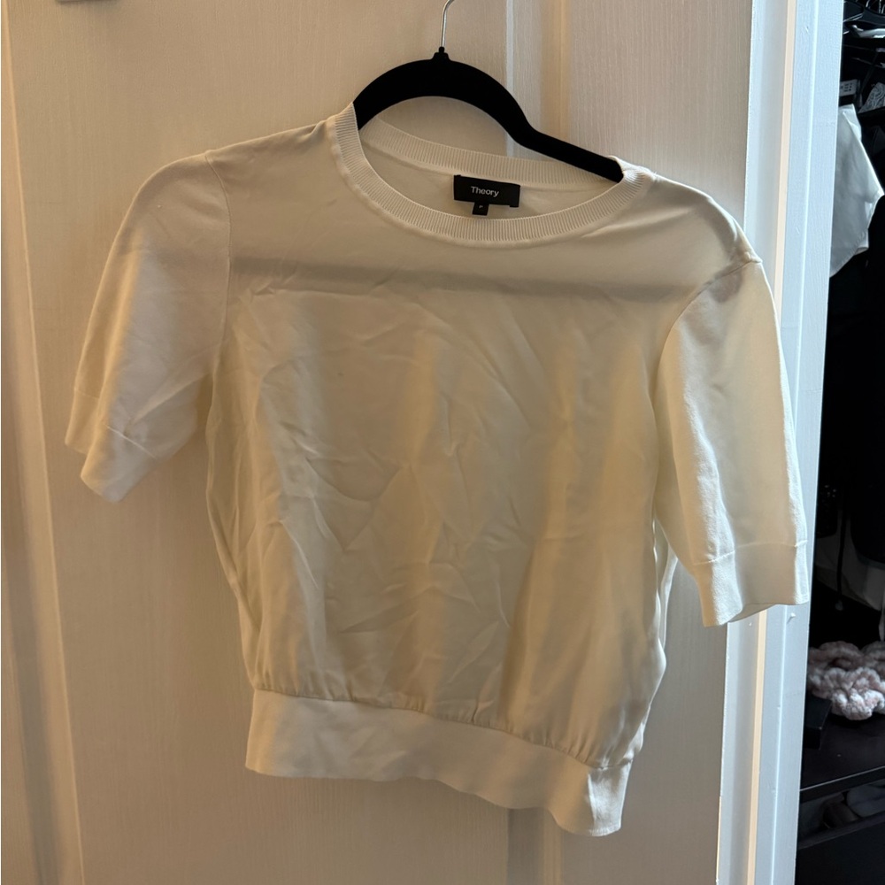 Theory Cream Short Sleeve Crewneck Knit Top